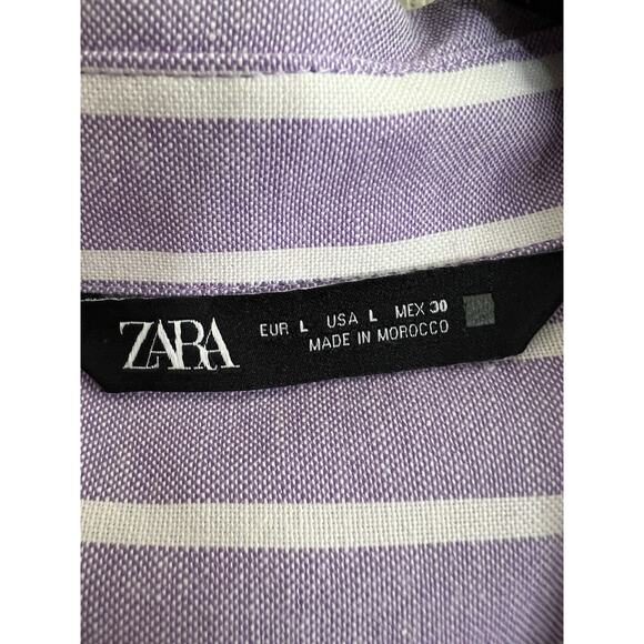 ZARA Purple Striped Boxy Boyfriend Relaxed Button Front Blouse Top - Picture 5 of 7